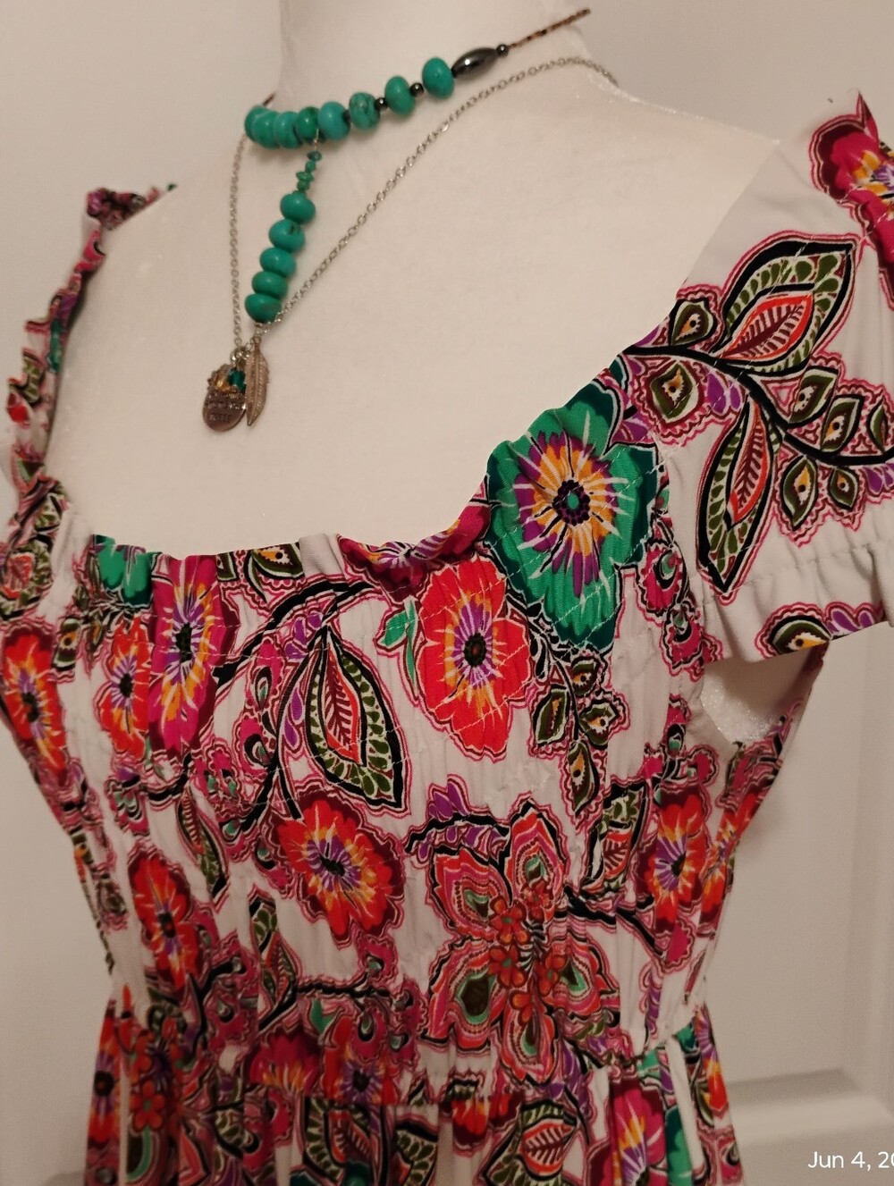Boho Floral Off Shoulder Summer Dress Sz 4